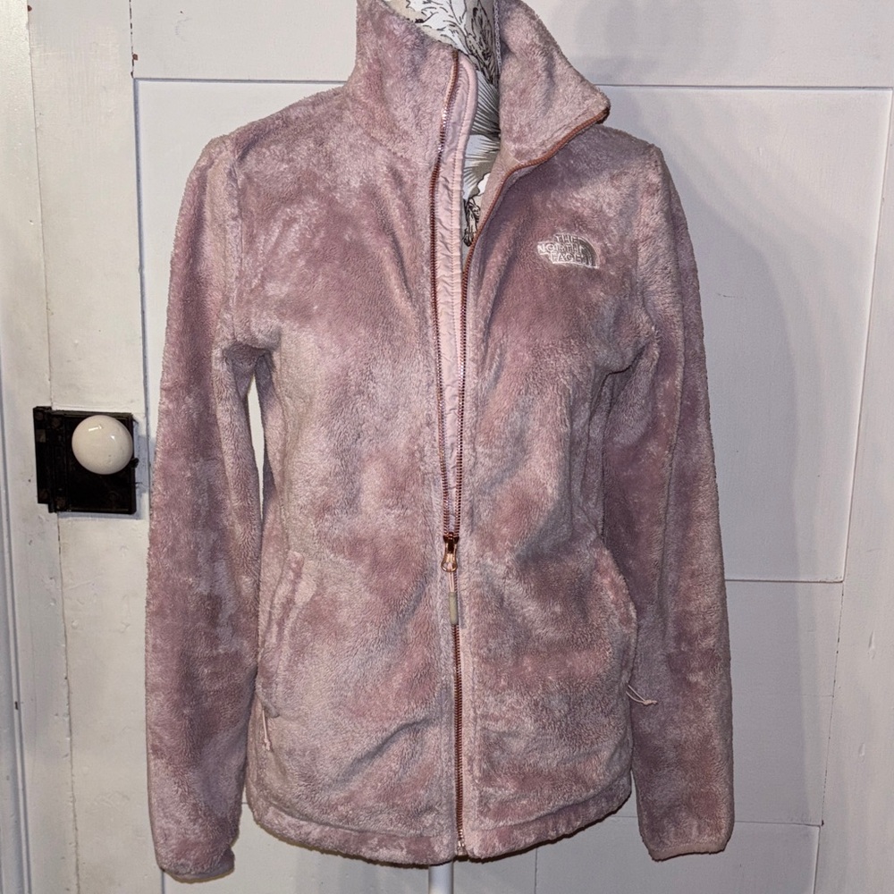 The North Face Warm Soft Pink Fleece Teddy Jacket Rose Gold Zipper Size XSMALL